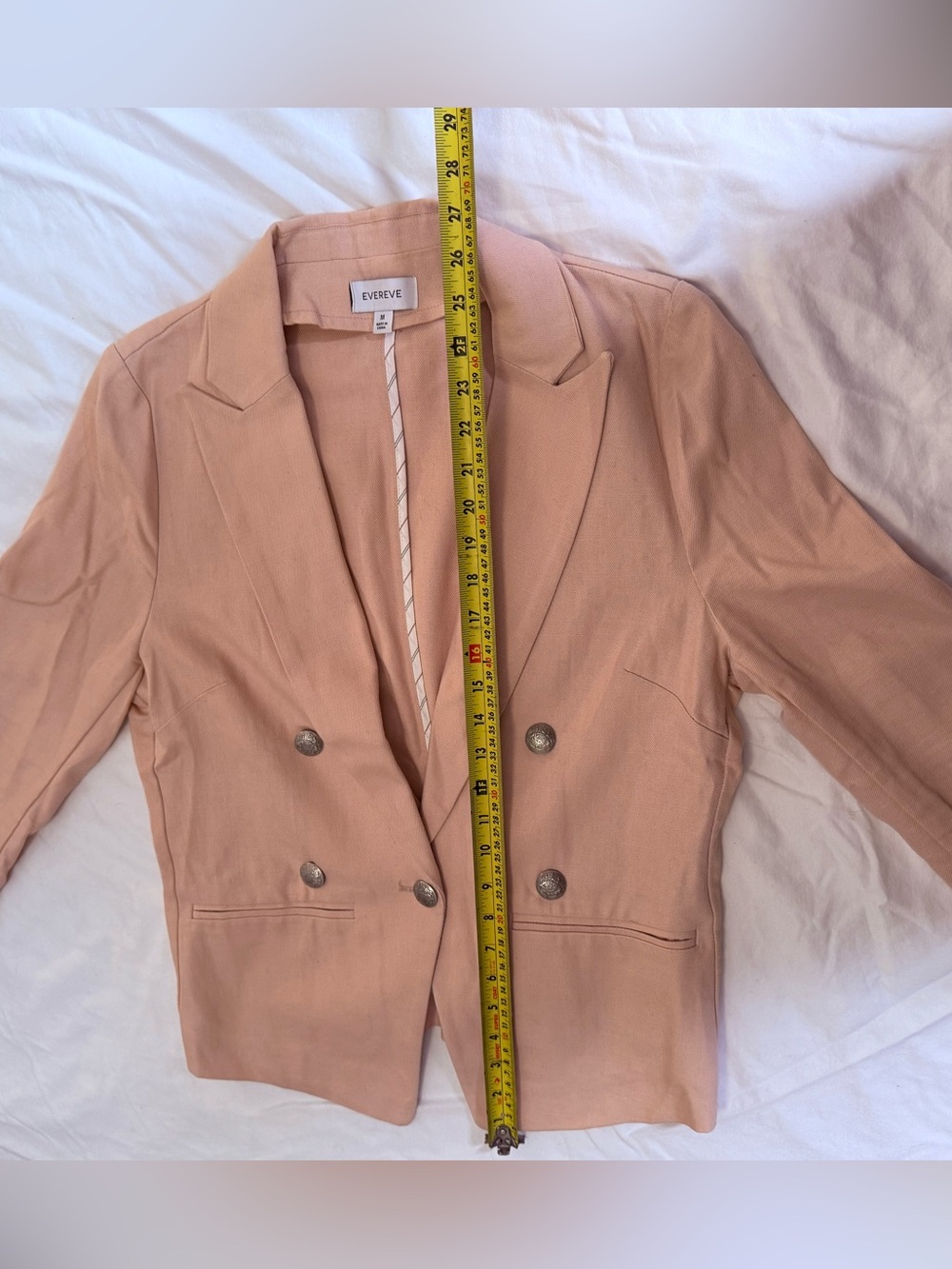 Evereve Blush Pink Military Button Double Breasted Cotton Blazer Medium - Picture 11 of 14